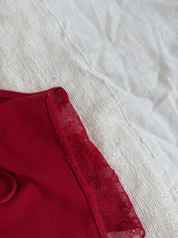 Garage Red Lace-Up Tank Top with Mesh Details - Image 4