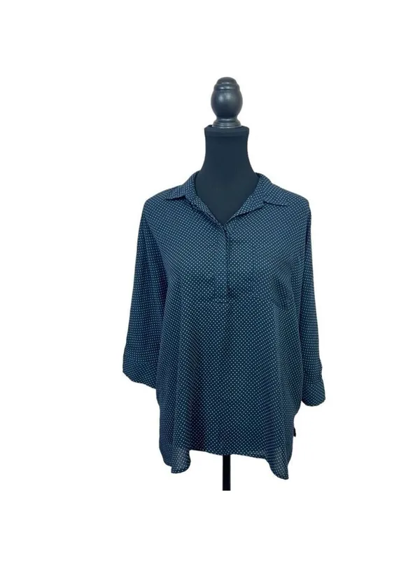 Ann Taylor LOFT Black Blue Polka Dot 3/4 Sleeves Blouse Pullover Sz M Career - Image 2