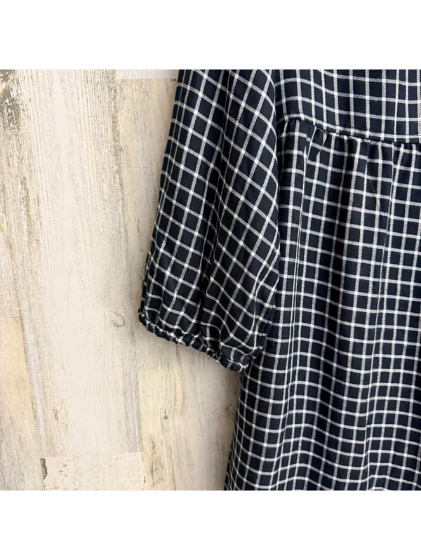 Isabel Maternity Womens Small Black White Plaid Babydoll Top - Image 4