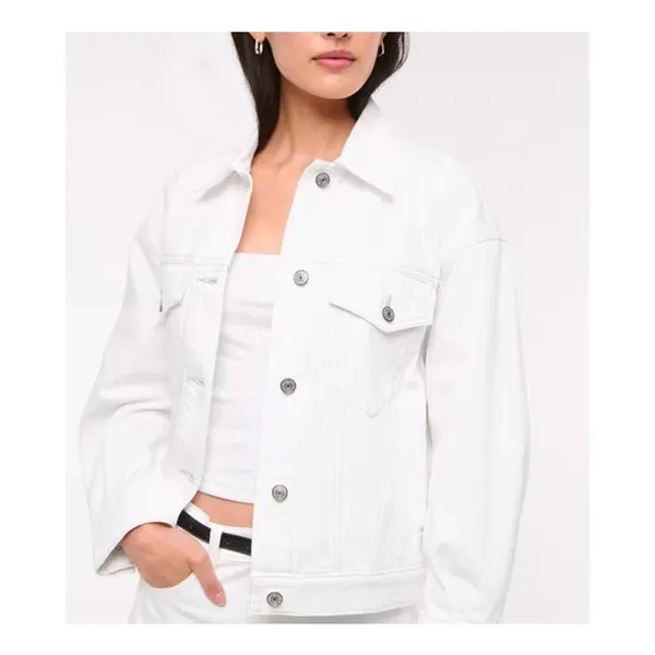 Abercrombie Womens Cropped Denim Trucker Jacket Size Medium White Utility Clean - Image 10