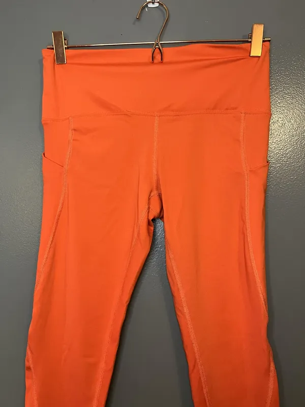 Los Ojos Pants Womens Small Orange High Rise Pocket Leggings Athletic Yoga Gym - Image 2