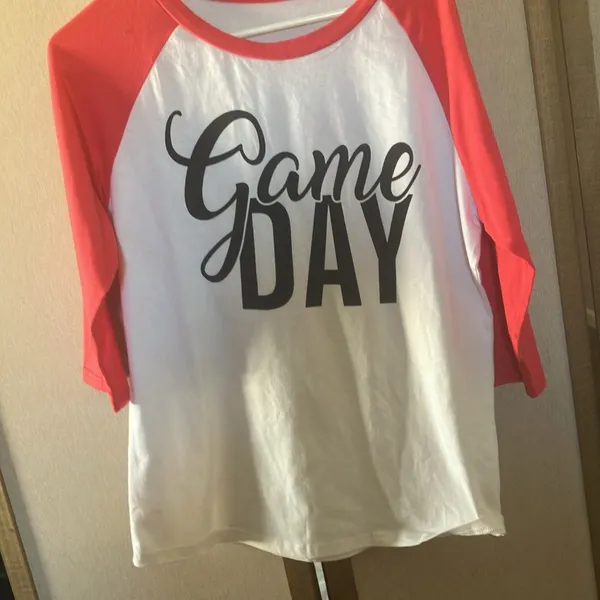 FINAL MARKDOWN Red and White Game Day Raglan Shirt medium - Image 2