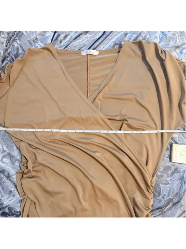Respi Ronics Women's Draped Surplice Top – Taupe Brown Size L (b10) - Image 3