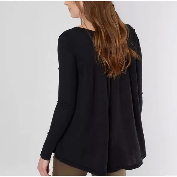 We The Free Free People Black Linen Blend Henley Babydoll Top Long Sleeve Medium - Image 2