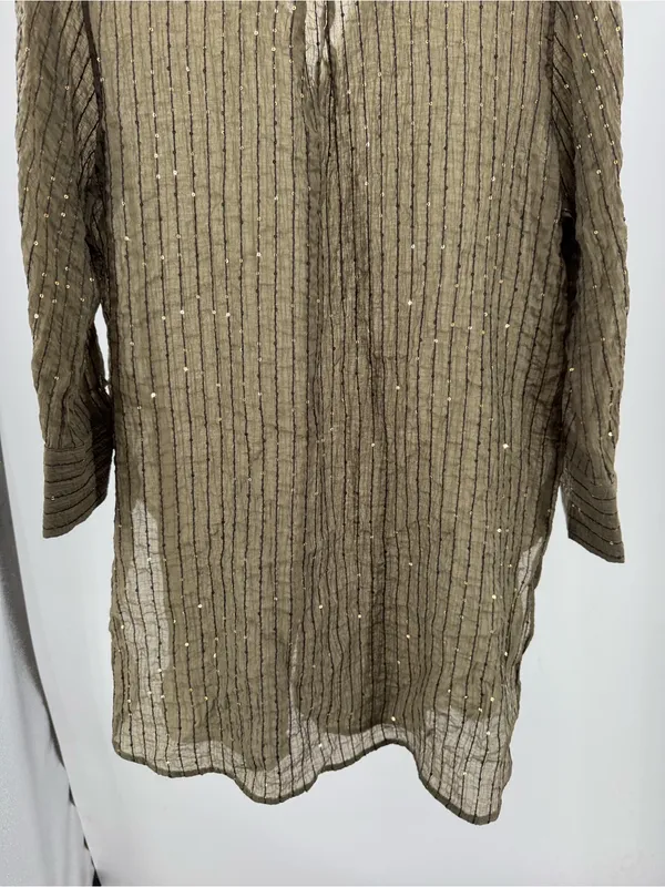 ZARA Woman's Sequin Oversized Tunic Top Shirt Olive Green M sheer casual coverup - Image 13