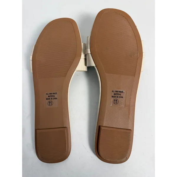 Soda Women's Size‎ 11 Flat Slide Sandals Cream Gold Chain Detail Slip On - Image 2