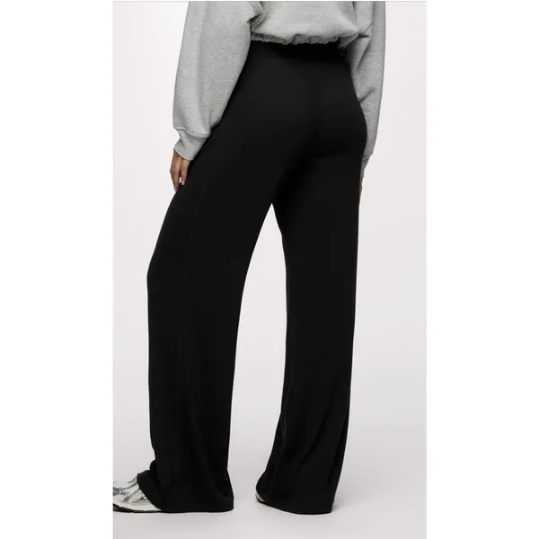 Nuuds Black Ribbed Slinky Modal Black Lounge Pants Wide Leg High Rise XS NEW $88 - Image 2