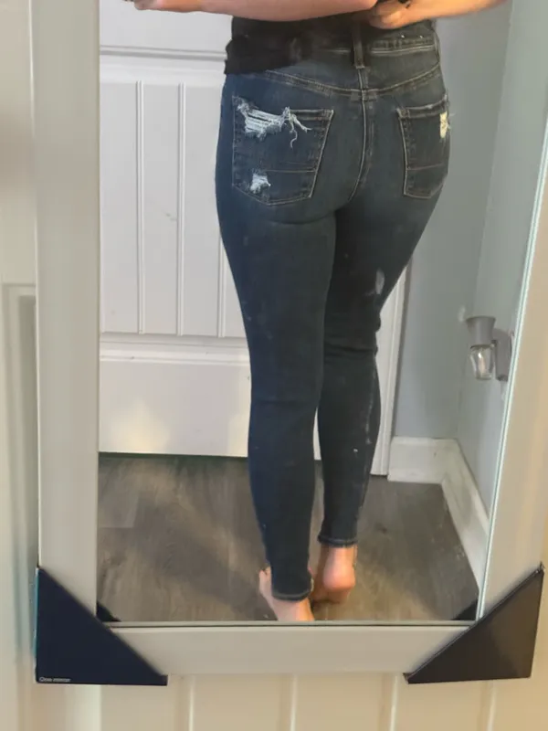 Dark Blue Ripped High-Waisted American Eagle skinny jeans - Image 2