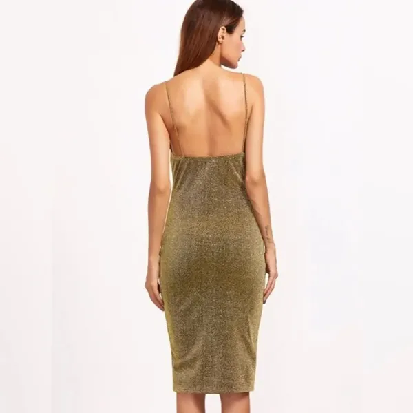 ✨HP✨Gold Glitter Deep V Neck Cami Sheath Dress✨ Gold Size M - Image 3