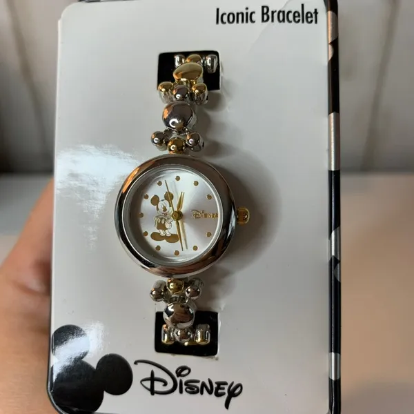 Disney Mickey Mouse Womens Wristwatch Silver Gold w/ Box - Image 2