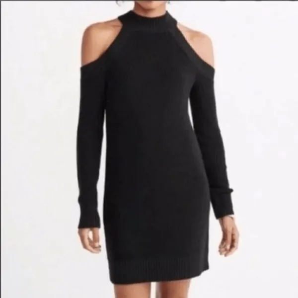 Abercrombie & Fitch Black Cold Shoulder Long Sleeve Sweater Dress XS - Image 8