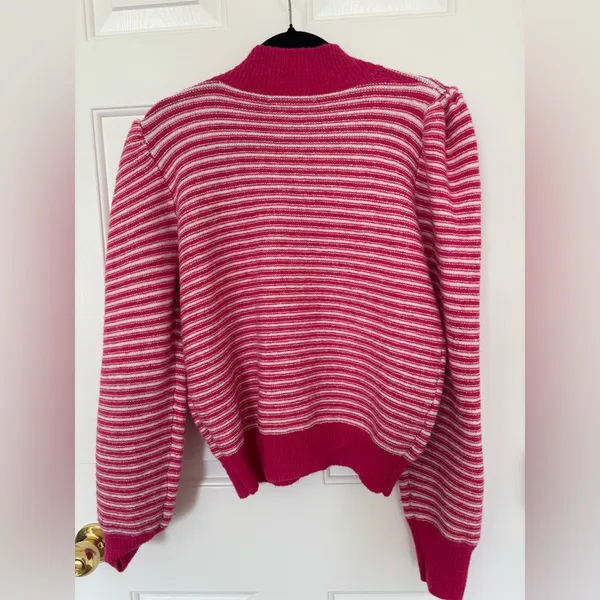 Strut & bolt striped pattern mock neck puff sleeve sweater - Image 7