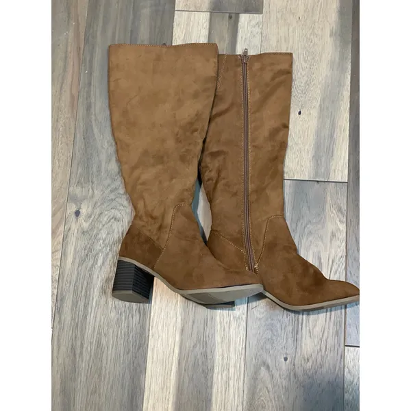Faux Suede Brown High Boots Chunky Heel Size 8.5 NWT Made For Target - Image 2