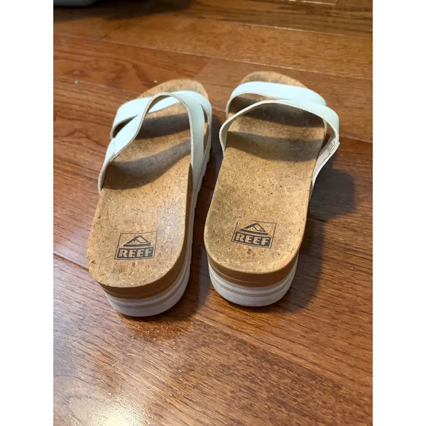 Reef Vista Hi Platform Sandals White‎ Vegan Leather Cork Slide Womens 9 Summer - Image 2