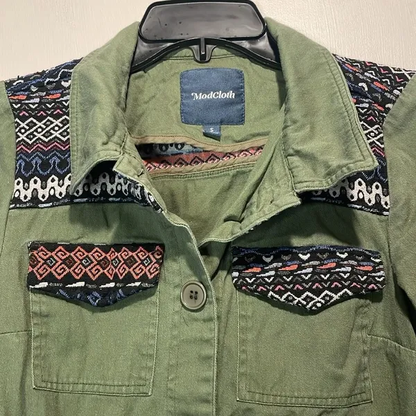 ModCloth- Olive Green Capulet Embroidered Aztec Utility Anorak Jacket- Size S - Image 5