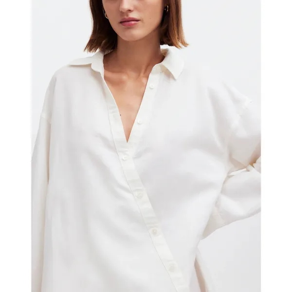 NEW Madewell White Linen Asymmetric Button Up Long Sleeve Mini Shirt Dress XXS - Image 2