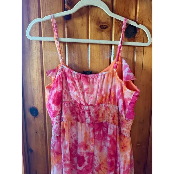 Faded Glory Dress Tie‎ Dye Ruffle Sleeveless Casual Pink Orange Size XL Y2K - Image 6