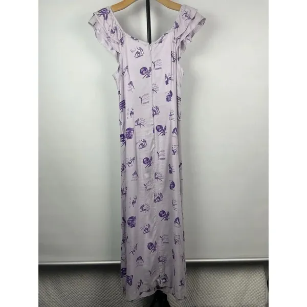 Lavender Milkmaid Pinup Novelty Cocktail Quirky‎ Print Flutter Sleeve Midi Dress - Image 7