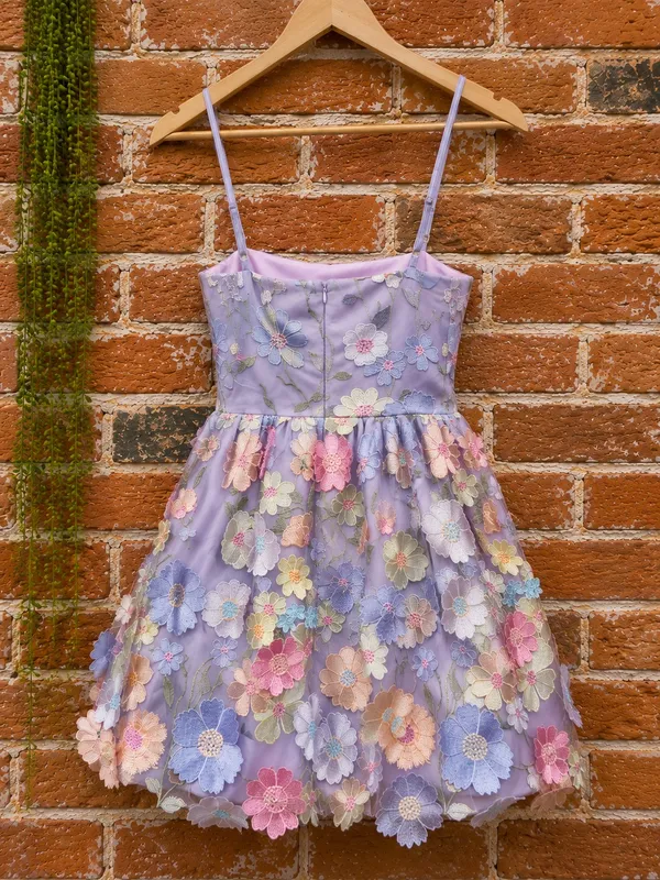 Boutique Lavender Floral Embroidered Mini Dress 3D Flower Detail - Image 3