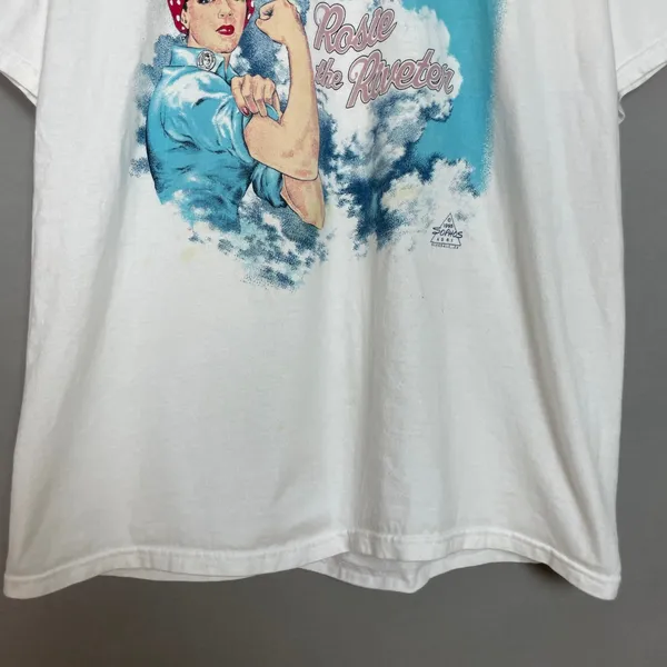 Hanes Vintage 90s‎ Rosie the Riveter T-Shirt Size Large White FLAWS Retro 1995 Graphic - Image 5