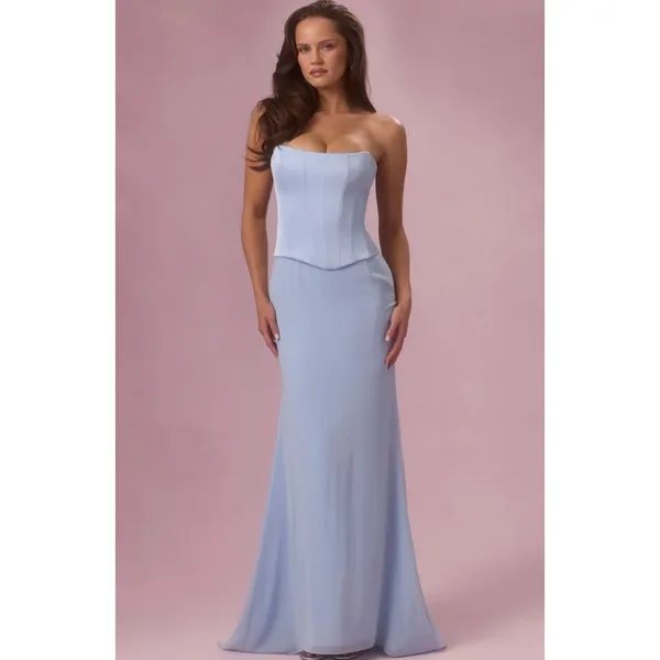 Oh Polly Avielle Satin Corset Bridesmaid Maxi Dress Sky Blue Size 2 New - Image 3