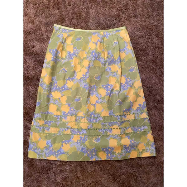 Northern Isles Vintage Floral A-Line Skirt Green Yellow Blue Retro Print Bold - Image 4