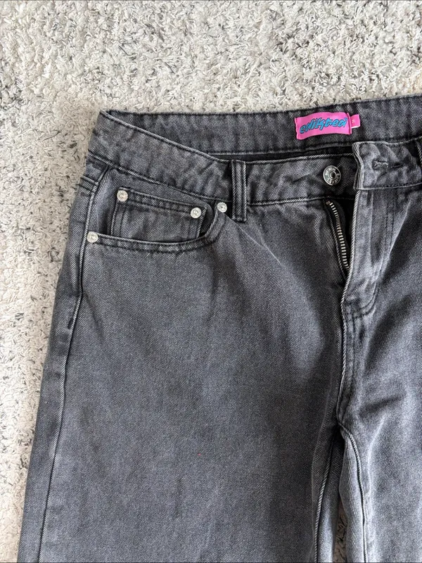 Edikted Low Rise Wide Leg Black Wash Jeans Size M - Image 3