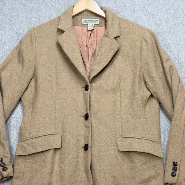 Vintage Camel Hair Blazer Women L Tan Jones New York Quiet Luxury Dark Academia - Image 6