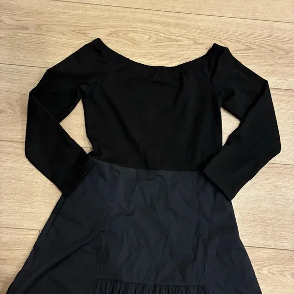 Tuckernuck Marissa Midi Dress Black Off the Shoulder Mixed Media Size S - Image 2