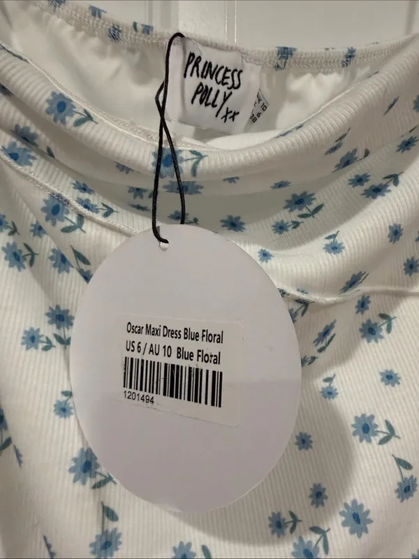 Princess Polly Oscar White Strapless Dress with Blue‎ Floral Print medium nwt - Image 5