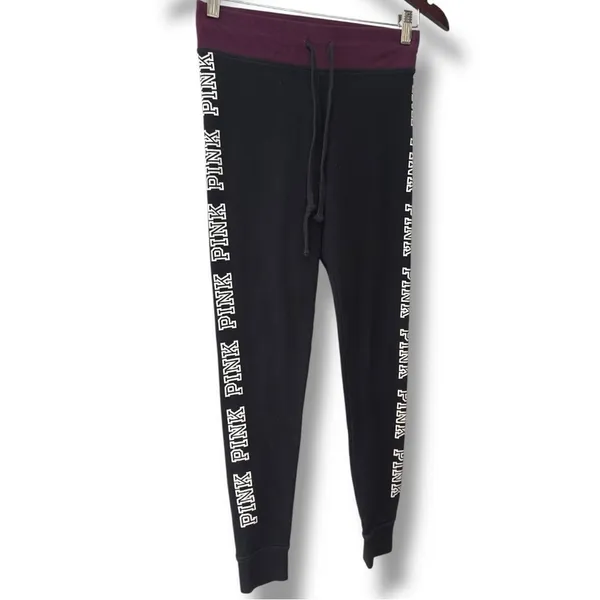 PINK Victoria's Secret | EUC Black with Plum Waistband Jogger Sweatpants (sz XS) - Image 3
