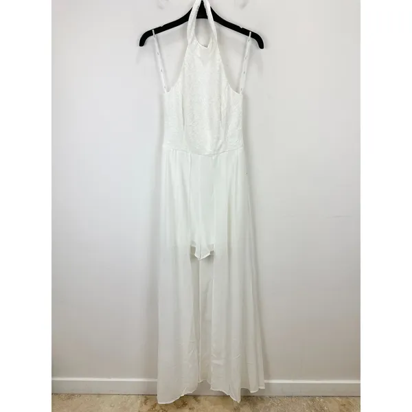 Lulus Love Speaks White Lace Halter Maxi Romper Wedding Bridal Medium NWT - Image 6