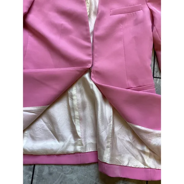 Zara Pink Open Front Tailored Blazer Jacket Womens Medium Collarless Hook Eye - Image 7