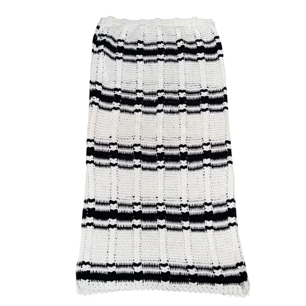 Free People Beach Crochet Set Women Medium Ivory Black Good Striped 2-Piece - Image 9