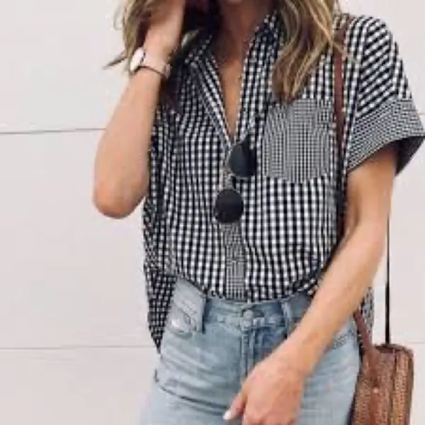 Madewell• Gingham-Play Button-Down Shirt Size S D40‎ - Image 3