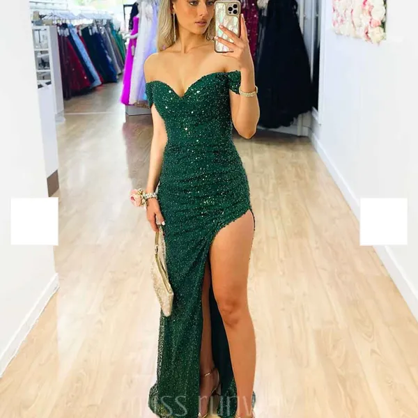 Jadore Carmen Sequin Elegant Emerald Green Off-Shoulder Dress, Sz 8‎ (US), NWT - Image 3