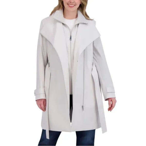Halston Heritage NEW Halston Women's Belted Wrap Silver Collared Trench Coat With Pockets, Size M - Image 11