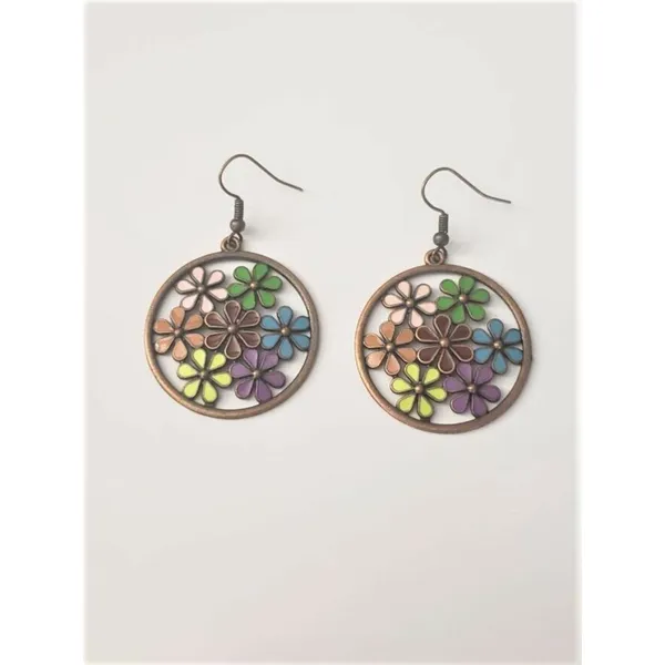 Beautiful Large Multi Color Flower Circle Earrings Statement - Brand New - Image 2