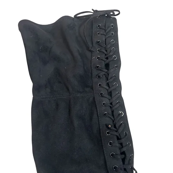 Charles by Charles David Black Faux Suede Lace Up Over The Knee Boots Size 7 - Image 3