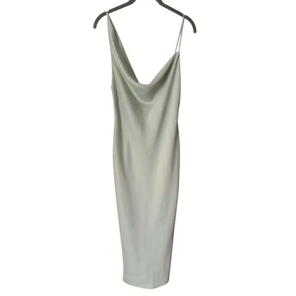BHLDN‎ August Satin Charmeuse Midi Dress Mint Green Size 4 Cowl Neck Sleeveless - Image 4