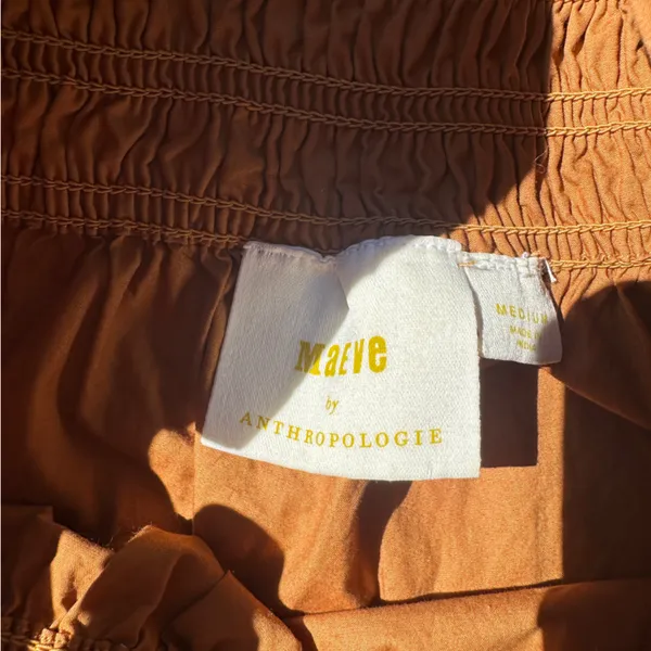 Maeve By Anthropologie Puff-Sleeve Smocked Blouse in Rust Orange, Size M, NWOT - Image 8