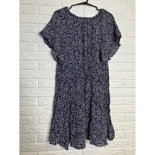 Anthropologie Mini Dress Womens M Navy Polka Dot Excellent‎ V-Neck Tiered Ruffle - Image 8