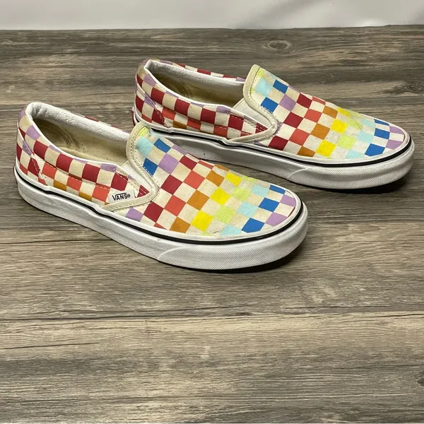Vans Rainbow Checkerboard Classic Slip-On Sneakers 500714 Canvas Multi 6W - Image 2