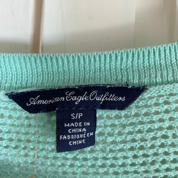 American‎ Eagle Outfitters Mint Green Crochet Knit Button Up Cardigan Sweater S - Image 3