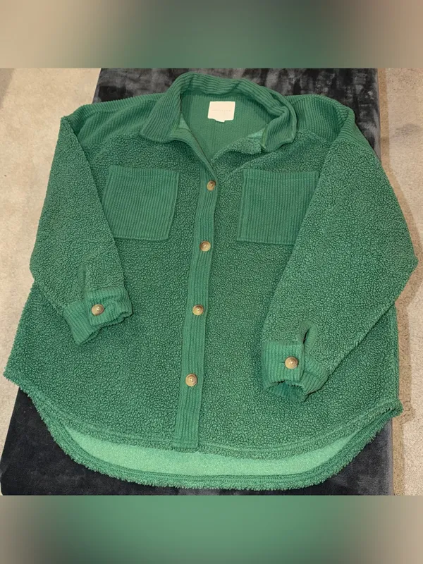 American Eagle Oversized Green Button-Down Sherpa Shacket Size Large - Image 3
