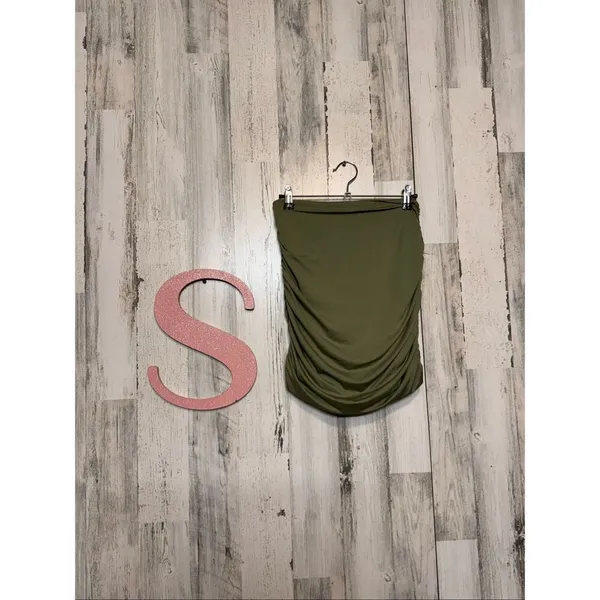 Olive Green Ruched Crop Top & Skirt Set Size Small 2-Piece Matching Outfit - Image 11