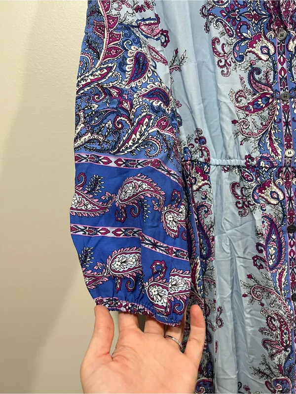 LOFT Light Blue & Blue Paisley Button Front Midi Dress Size XS - Image 5