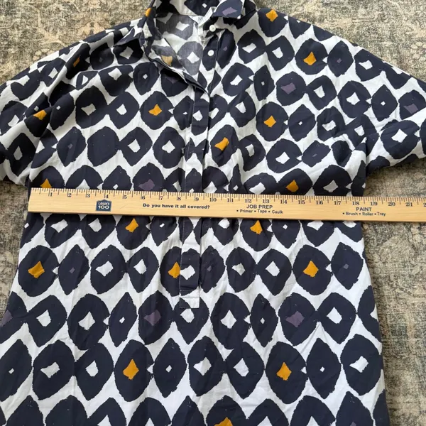 Max Mara Cotton Geometric Print Shirt Dress Navy White Mustard Made in Italy 8 - Image 8