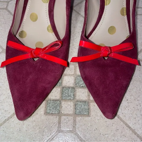 Boden Eleanor Courts Women EU 38.5 D'Orsay Pumps 3in Suede Pointed Toe Red Bow - Image 3