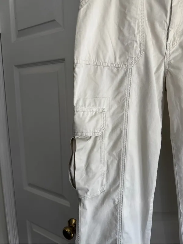 Abercrombie High Rise Baggy Cargo Pants Cream Relaxed Fit Utility Size 12 31 - Image 5
